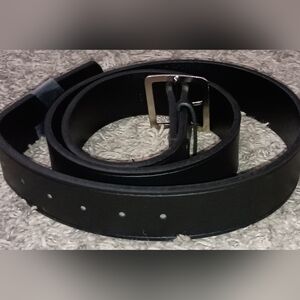 Genuine Bonded Leather Belt Men's Size 44 Color Black Silver Belt Buckle Strong